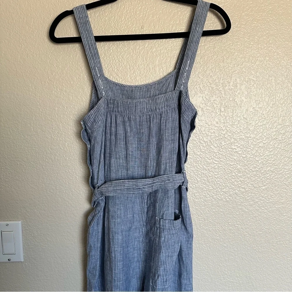 EVERLANE The Linen Side-button Blue White Straight Leg Jumpsuit Size 2